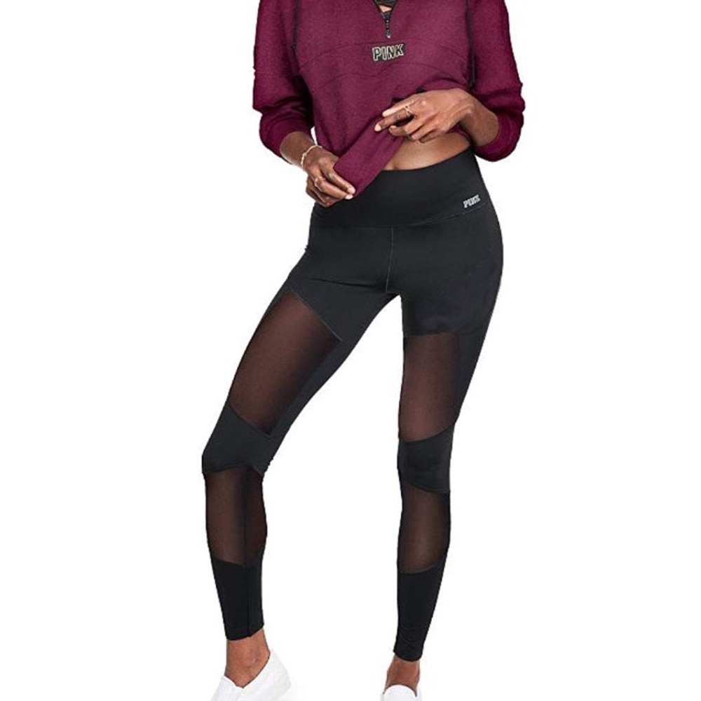 Victoria Secret PINK Bonded Black Mesh Leggings